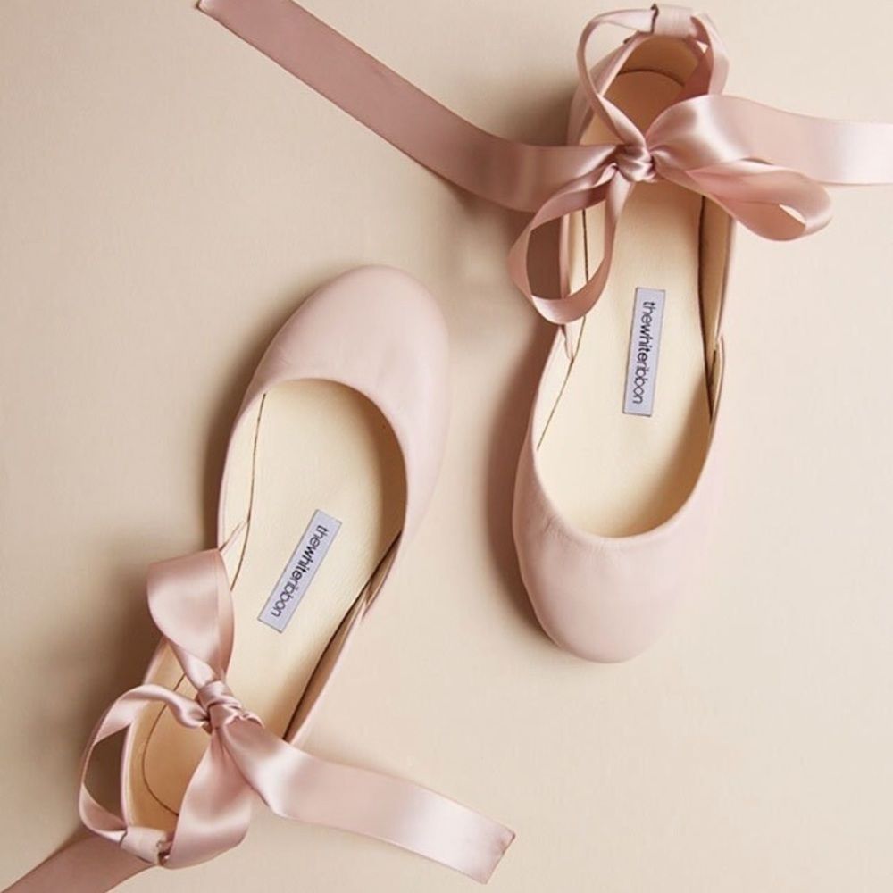 Pink Satin Ballet Flats with Bow Detail